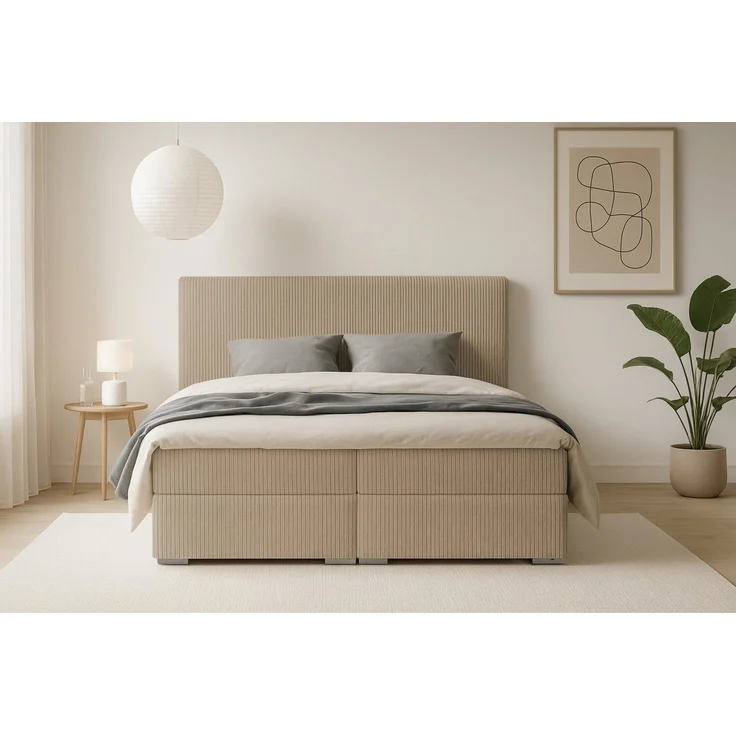 Deine Möbel 24 Boxspringbett LON IV Boxspring Komplettbett Polsterbett Bonellfederkernmatratzen (Cord Beige Creme Grau Dunkelgrau Graphit Schwarz, 3-St, Boxbett Cord Cord-Samt 140x200 160x200 180x200 200x200), inkl. Bettkasten Topper Matratzen H3 H4 – Bild 2