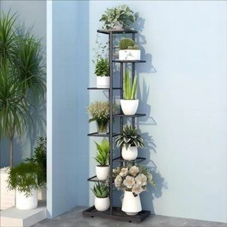 MULISOFT Pflanzentreppe 8 Schichten 9 Töpfe Schmiedeeisernes Blumenregal, Home Balkon Dekoration Indoor Outdoor Blumenständer – Bild 6