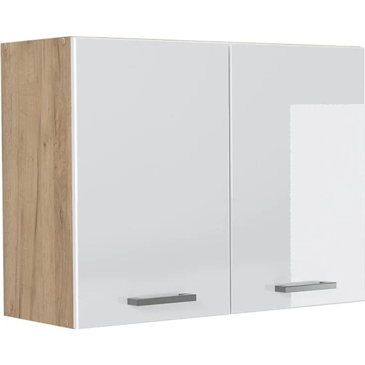 Küchenglasschrank R-Line Weiß Hochglanz/Goldkraft Eiche 80 cm Vicco – Bild 1
