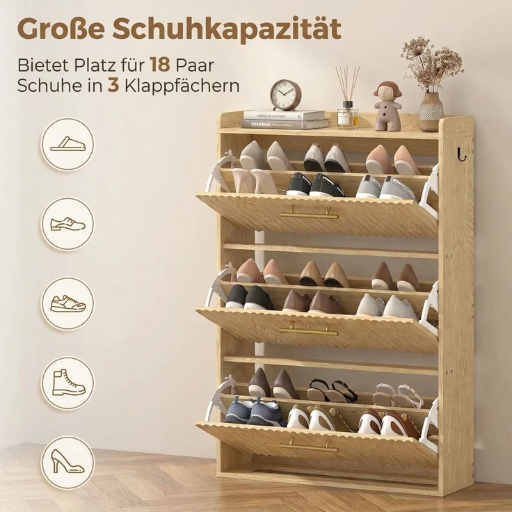 HOMCOM Schuhschrank, MDF, Hellbraun, 80 x 24 x 117,5 cm – Bild 5
