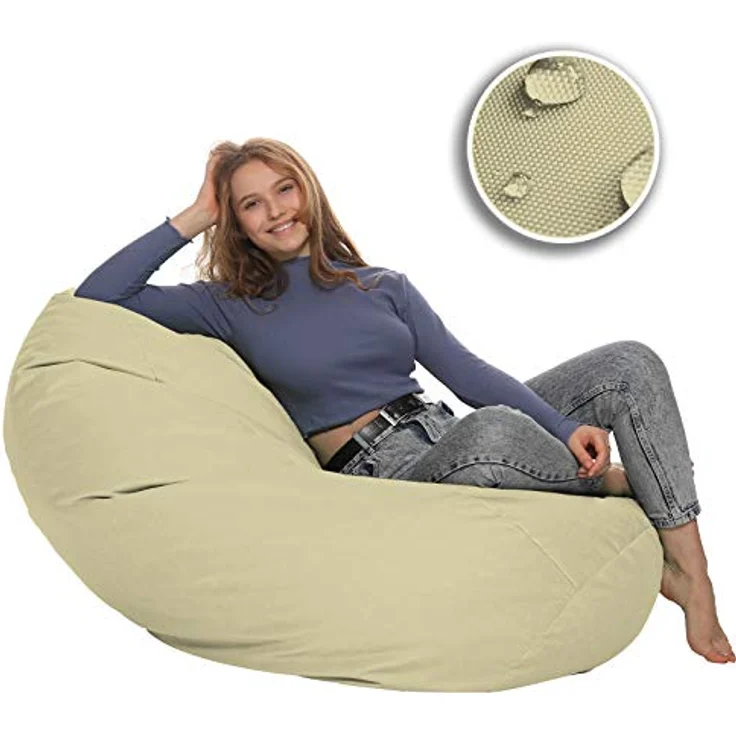 HomeIdeal - Sitzsack XXL Bodenkissen für Erwachsene & Kinder - Geeignet für Gaming oder Entspannen - Indoor wie Outdoor da er Wasserfest ist - mit EPS Perlen, Farbe:Beige, Größe:XL – Bild 6