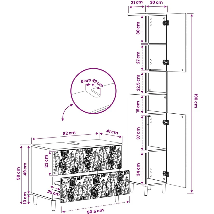 vidaXL 2-teiliges Badezimmer Schrank Set DELFT Sonoma-Eiche 3417542 – Bild 8