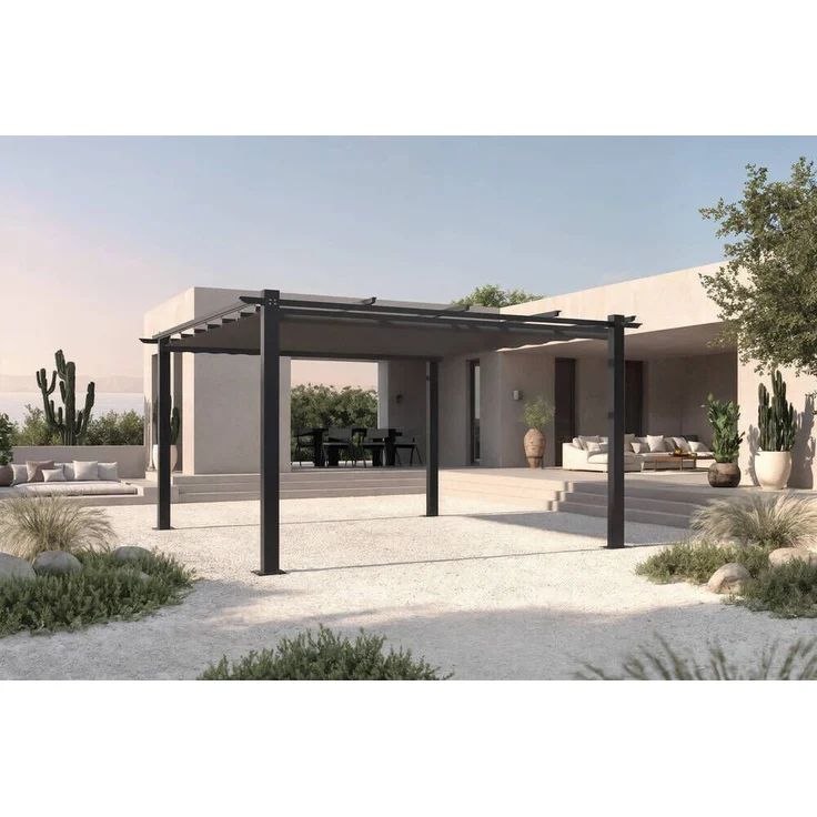 OUTFLEXX Pavillon 34761, Aluminium Pergola mit Air-Vent System, anthrazit, 400 x 400 cm
