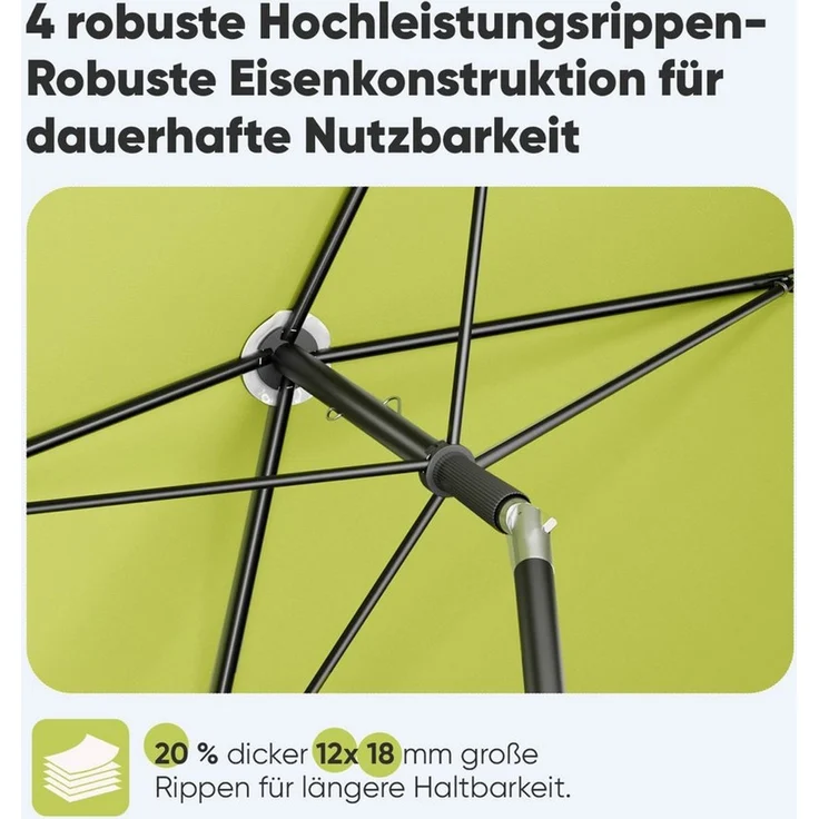 Sekey Sonnenschirm 200x125 cm Balkonschirm Rechteckig Sonnenschirm mit Schutzhülle, LxB: 200x125 cm, Abknickbar, Sonnenschutz UV50+, Marktschirm für Terrasse, Garten – Bild 3