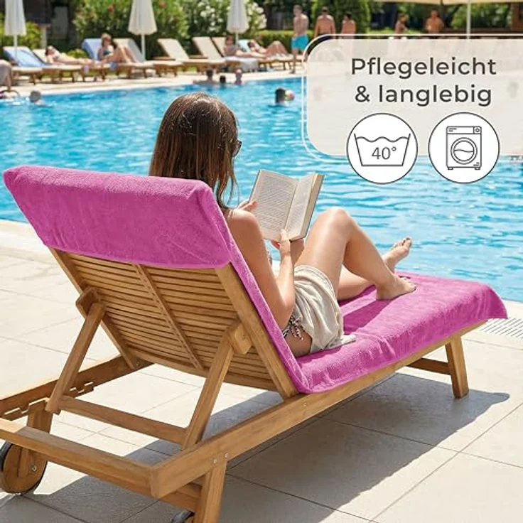 Laynenburg Liegenauflage Frottee Schonbezug aus 100% Baumwolle für Gartenliege, (1 St), Sonnenliege - Liegenbezug mit Umschlag für Standliege in 75x200 cm – Bild 6