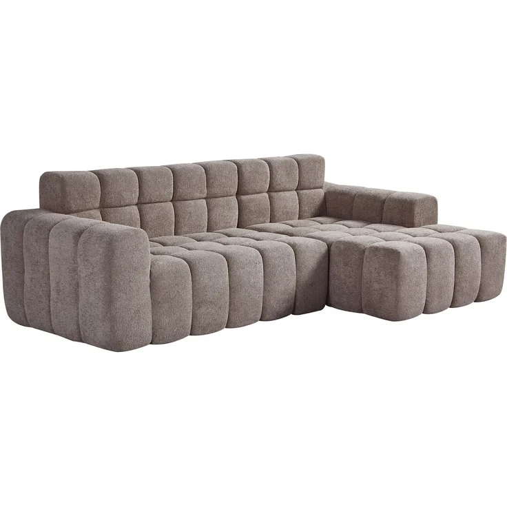 L-förmiges modulares Sofa aus Regen-Velours 250x125x60 cm in Khaki mit Kaltschaum – Bild 6