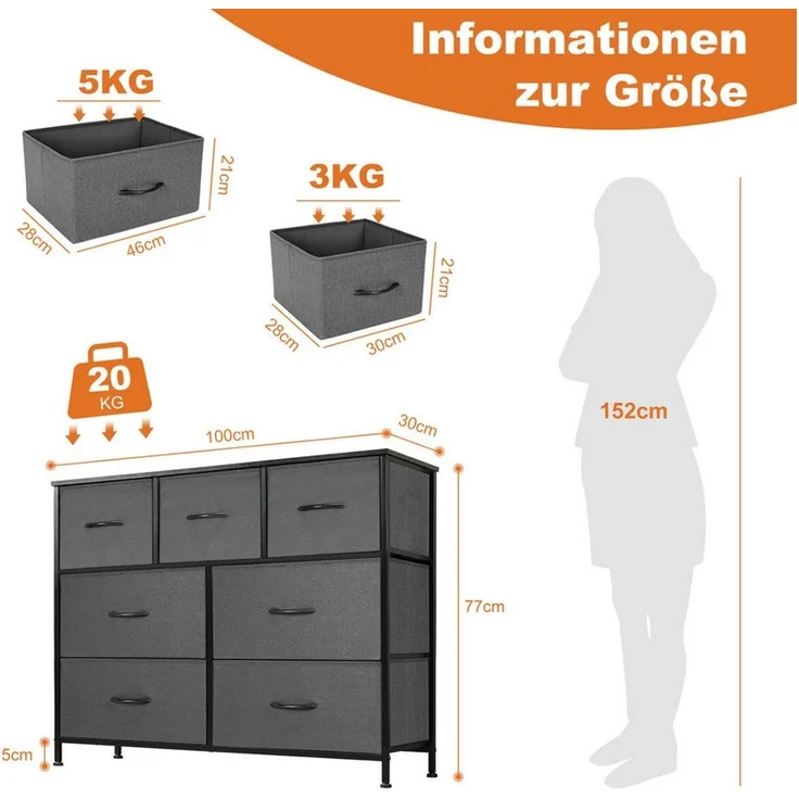 DUMOS Schubkastenkommode Kommode mit 7 Schubladen,Aufbewahrungsschrank, 7 Schubladen,Metallrahmen, industrieller Stil – Bild 2