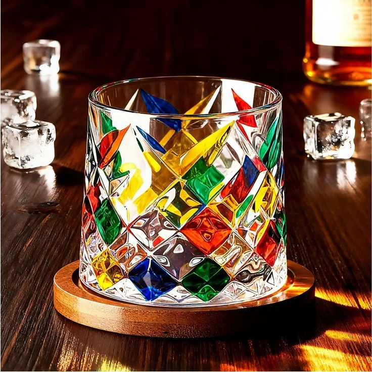 Fine Life Pro Glas Bunte Diamant-Muster Whiskybecher – 275 ml, 6-tlg, Optisches Highlight mit farbenfrohem Gravurdesign – Bild 4