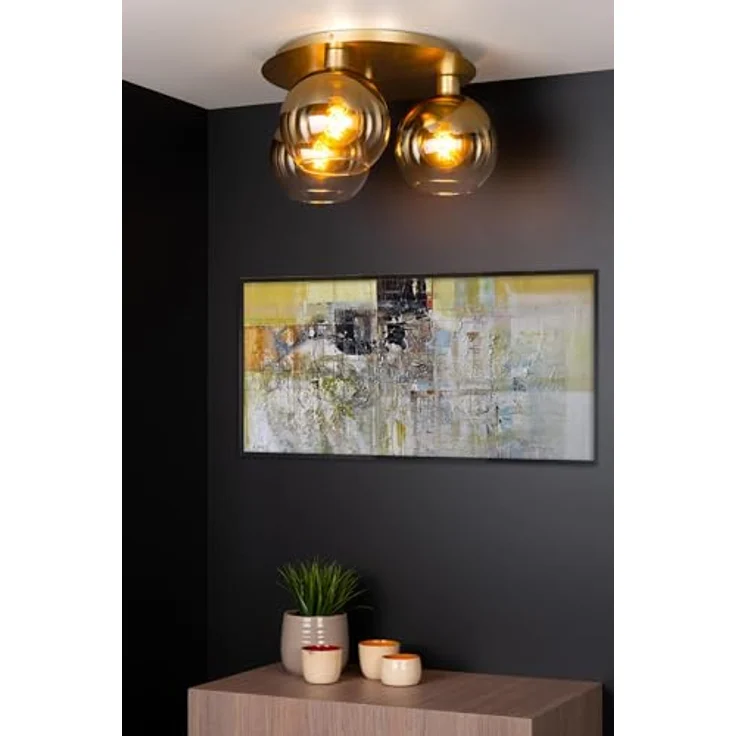 LUCIDE MARIUS, Deckenleuchte 3xE27, Mattes Gold/Messing, geeignet für LED-Lichtquellen, aus Glas gefertigt – Bild 4
