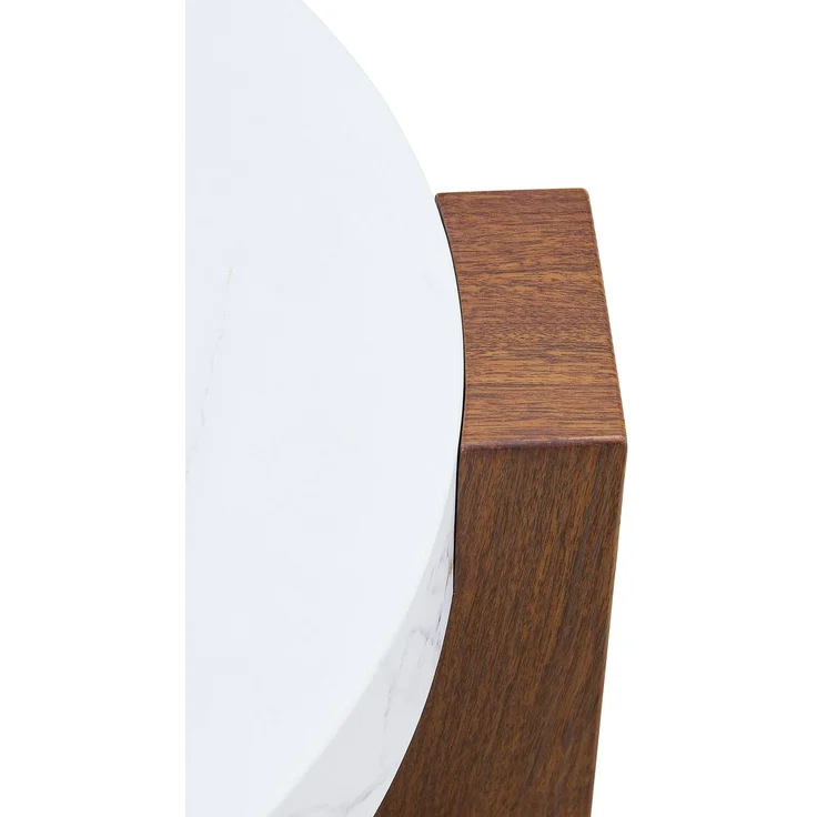 DESVIAE Couchtisch-Set 2-tlg. mit Sicherheitsglas Ø 61 cm, H 30 cm MDF in Nussbaum- und weißer Marmoroptik, 61 x 61 x 30 cm – Bild 9