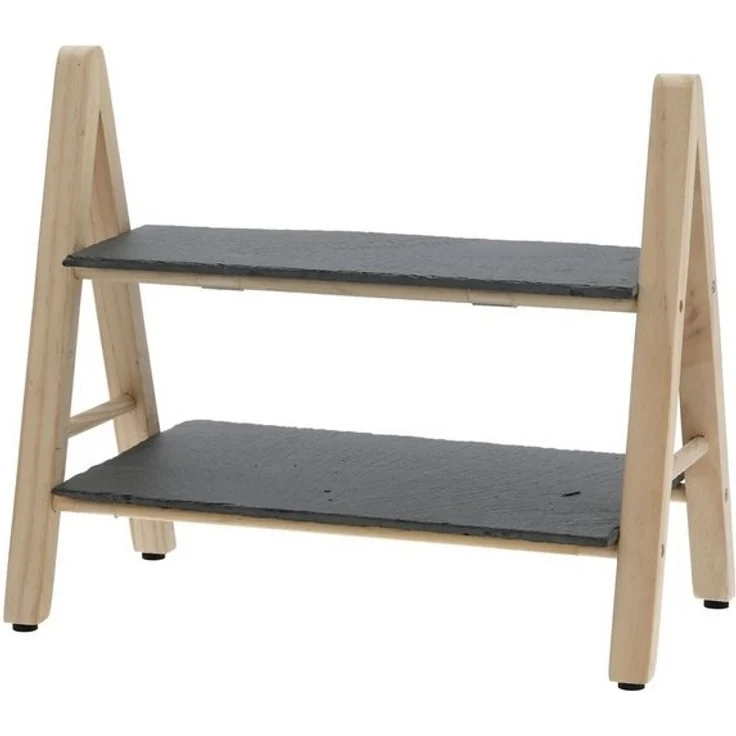 Spetebo Etagere Schiefer Etagere 2-stöckig - 32 x 28 cm, Schiefer, (Stück, 1-tlg, Servierständer), Servierplatte mit Holz Ständer – Bild 2