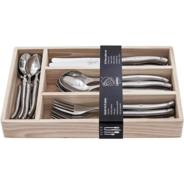 Laguiole Style de Vie Besteck-Set Premium Line, 24 Teile, Edelstahl und Kunststoff, für 6 Personen, spülmaschinengeeignet, mit Holz Besteckkasten – Bild 7