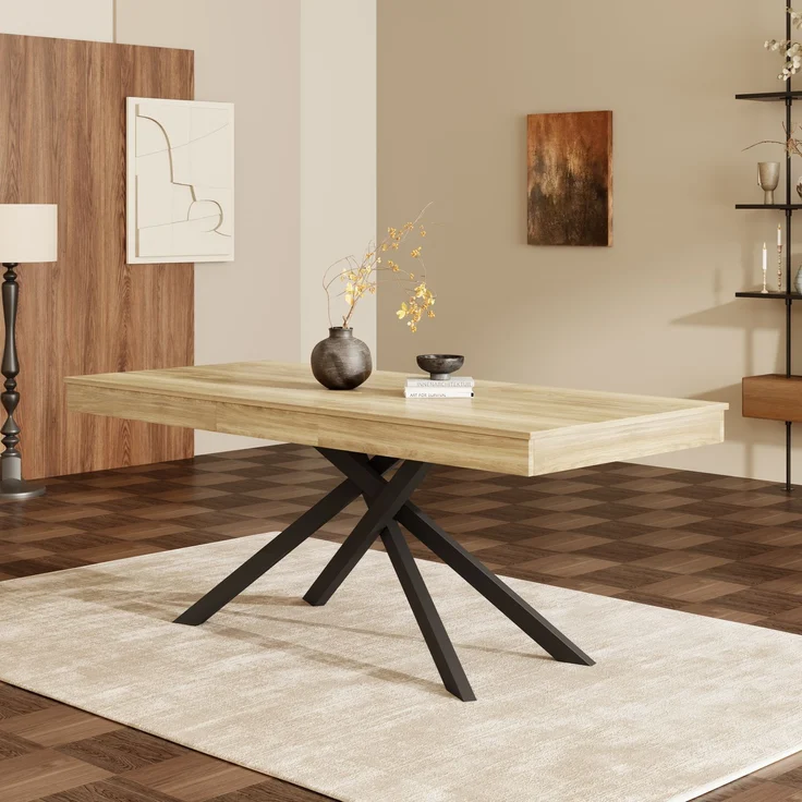 JARDJ Ausziehbarer Esstisch, 140/180*80 cm, geeignet für 6-8 Personen, rechte Form, verdickte Tischplatte, Metallbeine,einfacher Stil,Tisch für Esszimmer, Küche, Wohnzimmer, Eichenfarbe – Bild 2