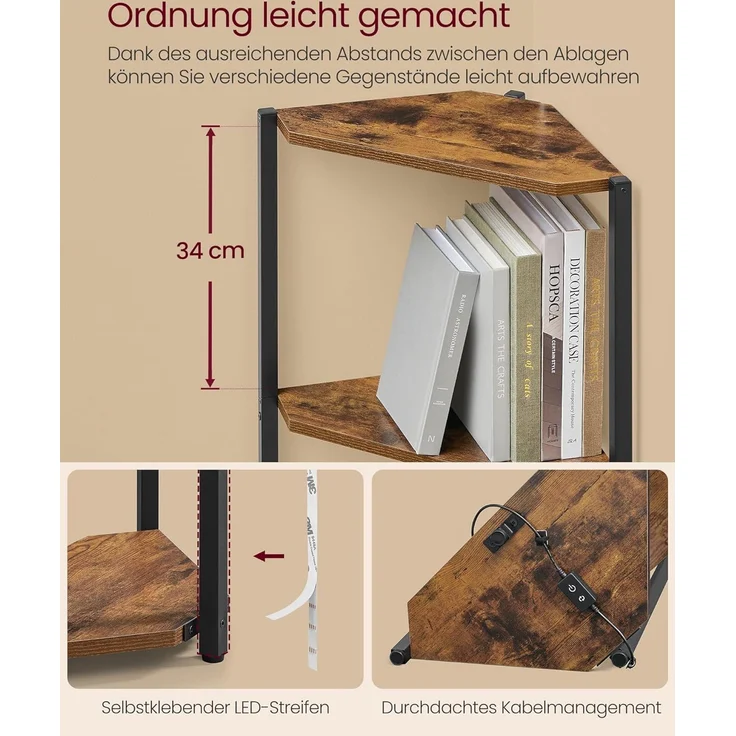 VASAGLE Eckregal 5 Ebenen, Bücherregal mit einstellbarer LED-Beleuchtung – Bild 6
