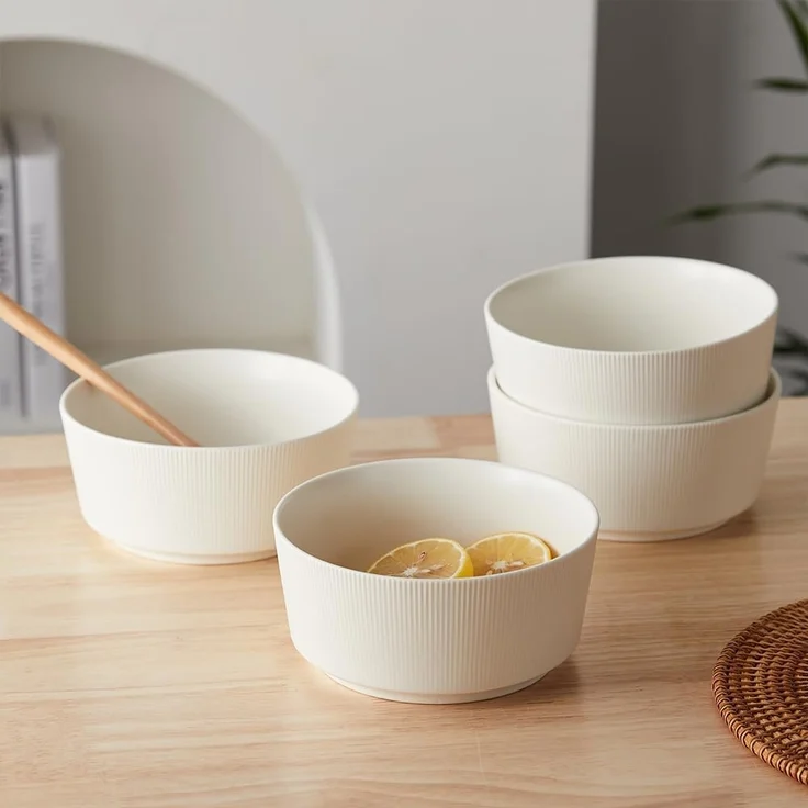 JIWOO Schüssel 4er Ø15.2cm, Müslischüssel Suppenschüssel Salatschüssel Dessertschale, Keramik, (Schüsselset, 4-tlg), Hochwertiges Schüsseln Weiß Mikrowellen spülmaschinenfest Ø15,2cm – Bild 2