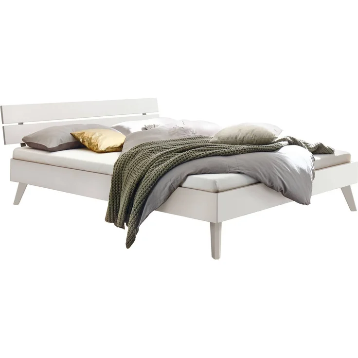 Hasena Bett Ortona Weiß mit gepolstertem Kopfteil 90x210 cm, Komforthöhe 25 cm MDF weiss deckend – Trento – Bild 1
