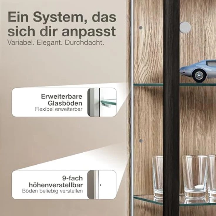 K-Möbel Glasvitrine C1014 (Glasvitrine (176x37x33 cm) mit 1 Glastür) Glasvitrine stehend – Bild 5