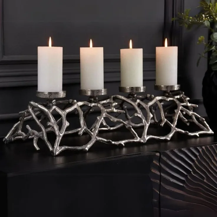 Stilvoller Kerzenständer CANDELA 60cm silber Aluminium Kerzenhalter