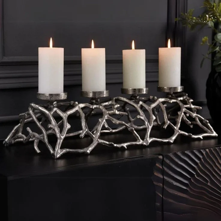 Stilvoller Kerzenständer CANDELA 60cm silber Aluminium Kerzenhalter – Bild 1