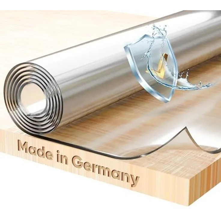 Glasklar Folie 2 mm + abgeschrägte Kante, Größe wählbar 55x225 cm, Wunschmaß transparente Tischdecke Tischschutz, Made in Germany