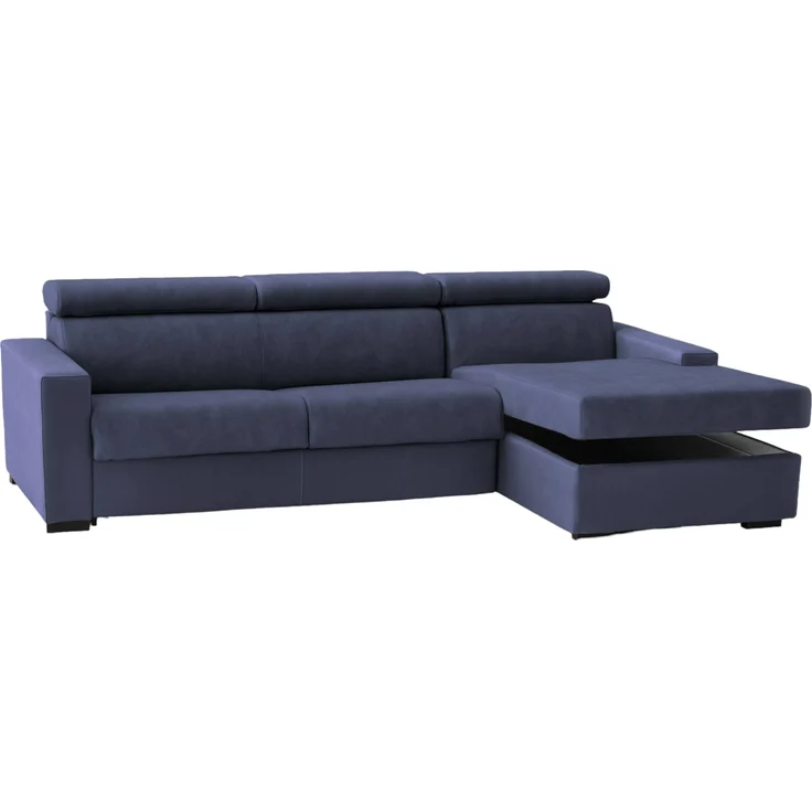 Dmora Sofa mit Halbinsel Ameno, Ecksofa mit rechter Chaiselongue aus Stoff, Standardarmlehnen, 100 % Made in Italy, 280 x 95 x 85 cm, Blau – Bild 6
