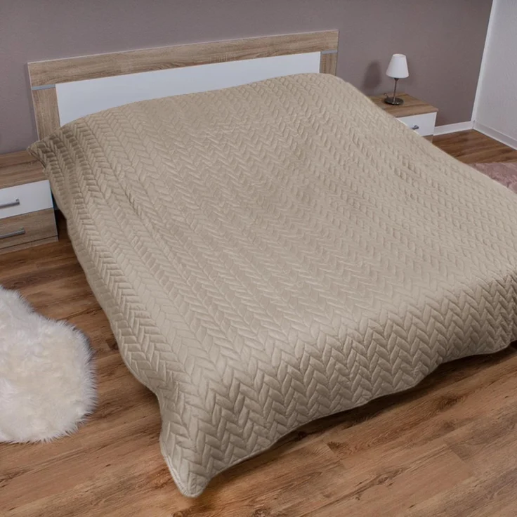 Tagesdecke ( Beige ) 220x240 cm mit wattierter Zwischenlage, Bettüberwurf - Überwurfdecke, Sommerdecke gesteppt - Steppdecke, Wendedecke – Bild 1