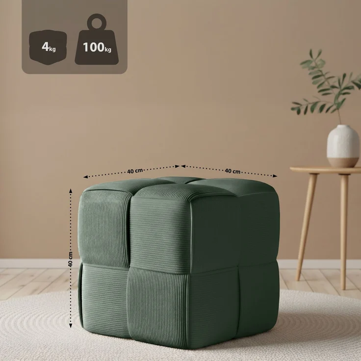 CLP Sitzhocker Forinta, hochwertiger Cordstoff, moderner Stil, bequem und elegant,Farbe:dunkelgrün – Bild 3