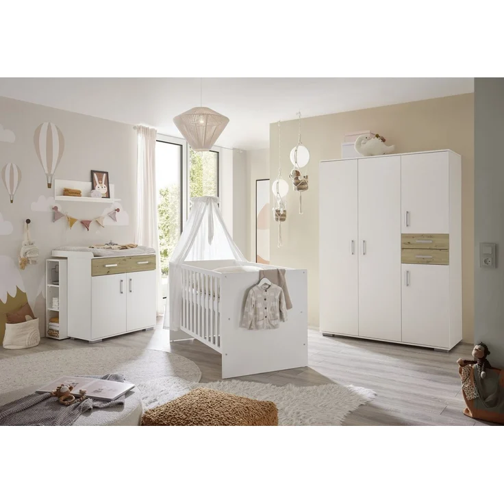 Storado Babymöbel-Set Sienna 7-teilig 70×140cm, Kinderzimmer-Set, Farbe wählbar, Mitwachsendes Babybett, Wickelkommode und geräumiger Schrank – Bild 1