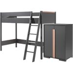 LONDON Hochbett Set, best. aus Hochbett mit Liegefläche 90x200 cm und Wäscheschrank, Ausf. Dekor Anthrazit, Absatz Buche natur massiv