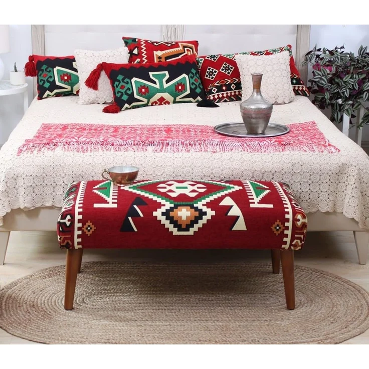 Hanah Home 'Vezir - Red' Pouffe, Mehrfarbig, 91 x 42 x 46 cm – Bild 4