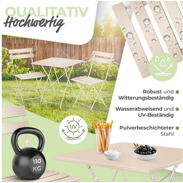 KESSER® Bistroset 3-teilig mit Bistrotisch & 2 Klappbaren Stühlen | Gartenmöbel-Set Outdoor Sitzgruppe | UV & wetterbeständig Gartentisch | Balkonset bestehend aus Klapptisch & 2x Klappstühlen & Cover Cappuccino – Bild 4