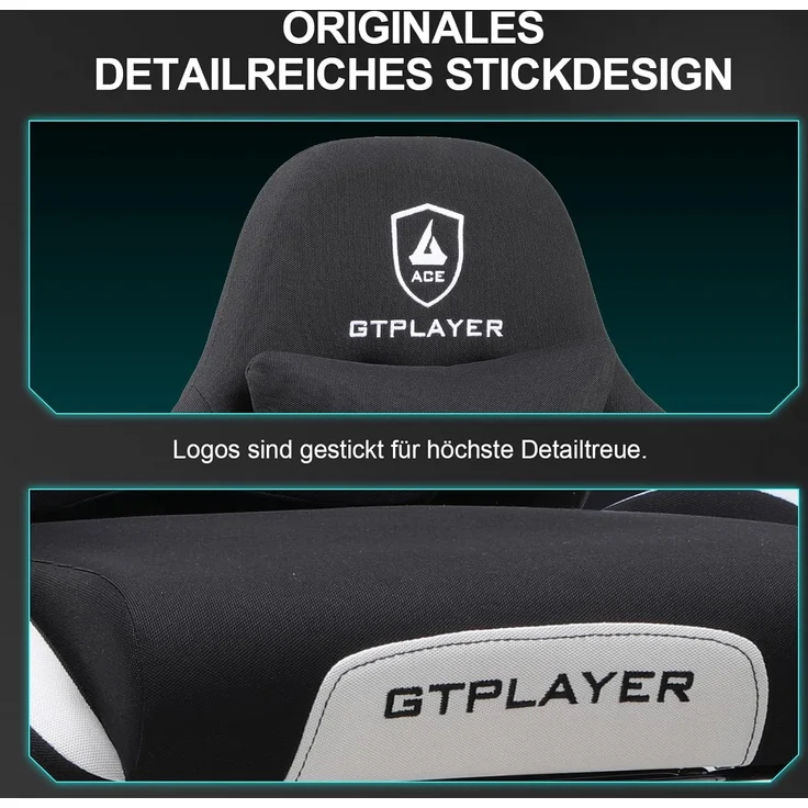 GTPLAYER Gaming-Stuhl Ergonomischer Gaming Sessel Schreibtischstuhl Gamer Stuhl aus Stoff, Federsitzkissen mit Fußstütze – Bild 8