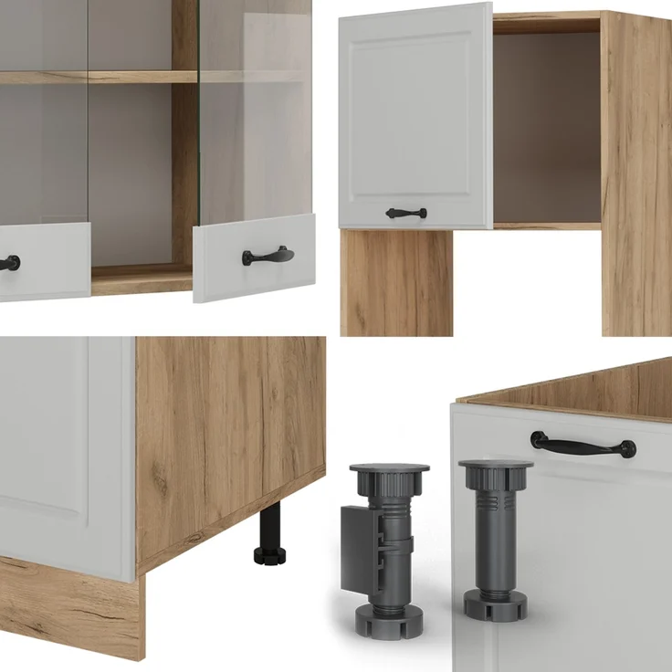Eckküche R-Line Weiß Landhaus/Goldkraft Eiche 247 x 237 cm, AP Eiche Vicco – Bild 5
