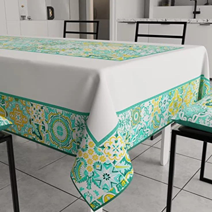 PETTI Artigiani Italiani - Tischdecke, schmutzabweisend, rechteckig, für Küchentisch, geometrisches Design, Vietri Grün, Wassergrün, X12, Sitzer (140 x 240 cm), 100% Made in Italy – Bild 1