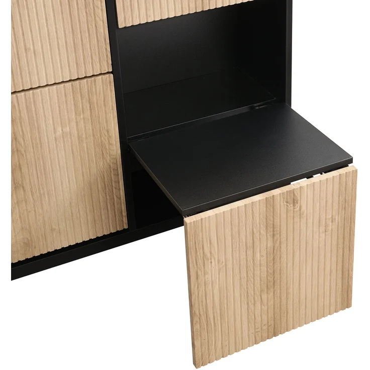 ZUBALIYA Schuhschrank (100 x 25 x 100 cm), 3 Klappfächer, Offener Stauraum, Stauraum für Flur und Eingangsbereich, Schwarz / Naturfarben – Bild 8
