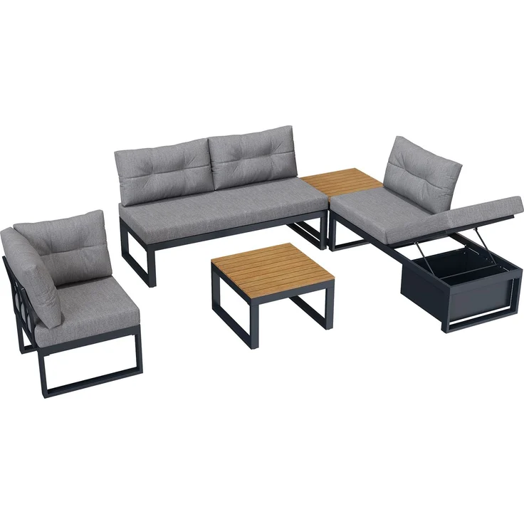 ZUBALIYA Garten-Loungeset - 191,5 x 191,5 x 79 cm , Grau , Polyester , verstellbare Rückenlehne , mit Stauraum – Bild 18