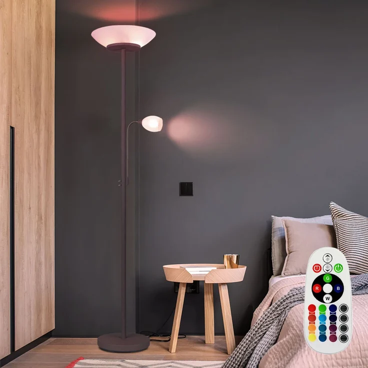 RGB LED Stehleuchte, Glas, weiß, Flexoarm, rost, H 180 cm, GERRY – Bild 2