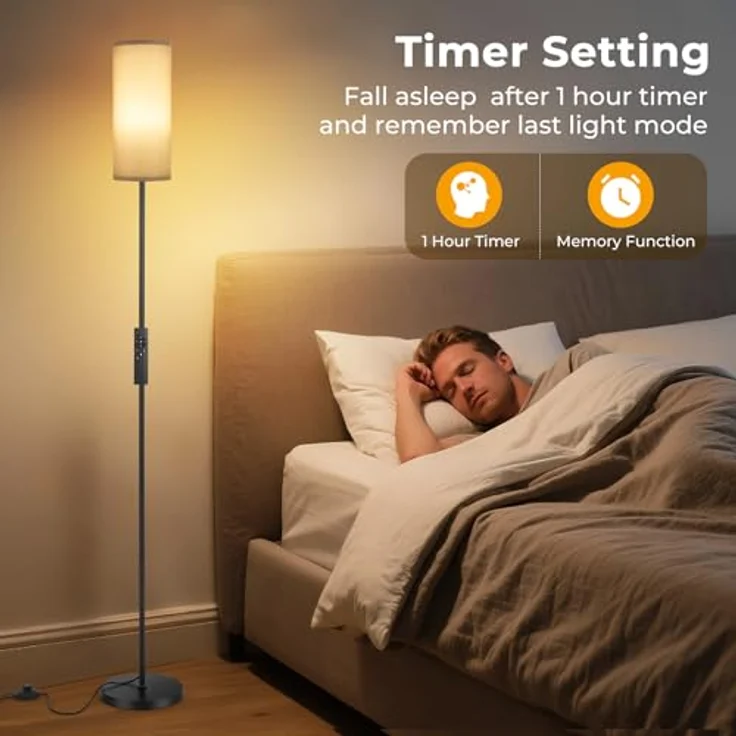 YICAIZI LED Stehlampe Wohnzimmer Dimmbar, 171.5cm Moderne Stehleuchte inklusive 12W E27 Glühbirne, 3 Farbtemperaturen, Grauer Lampenschirm, Fernbedienung und Fußschalte (Grau) – Bild 6