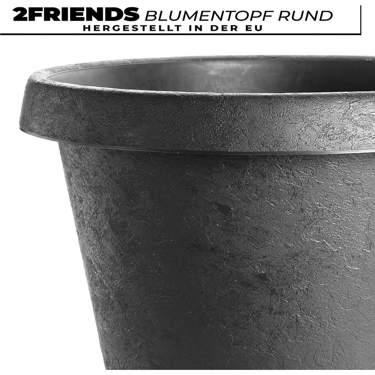 Centi Pflanzkübel Blumentopf Gross 40 cm mit Untersetzer, Pflanzkübel groß außen (Set, 3 St, Ø 40 cm mit Untersetzer, Anthrazit Made in DE), Pflanztopf groß, extra stabil innovatives Stone-Design – Bild 3