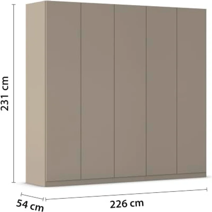 Rauch Möbel LUNIK, Kleiderschrank, Farbe Fango, Breite 226 cm | Schrank mit patentiertem Schnellmontagesystem, 5-türig, Push-to-open-Funktion, Zubehör Comfort, Schlafzimmer, Garderobe – Bild 3