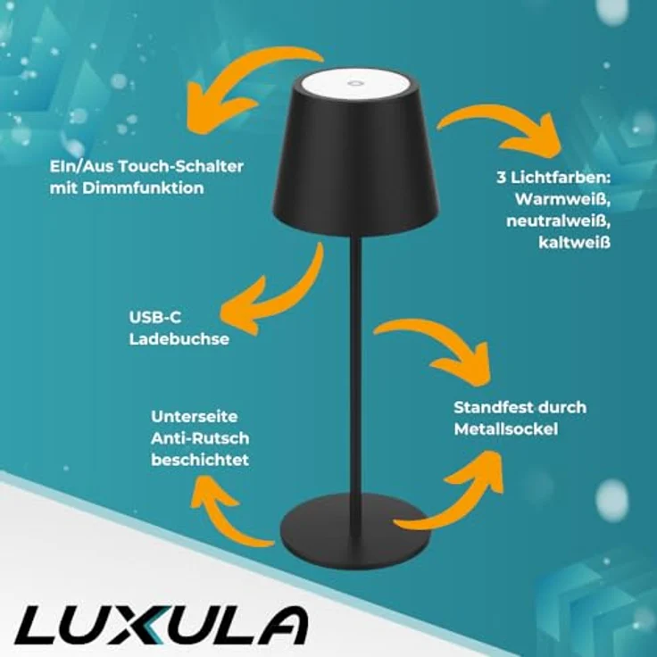 LUXULA LED-Akku-Tischleuchte LX700160, 3W, 200lm, Dimm- und CCT-Funktion – Bild 3