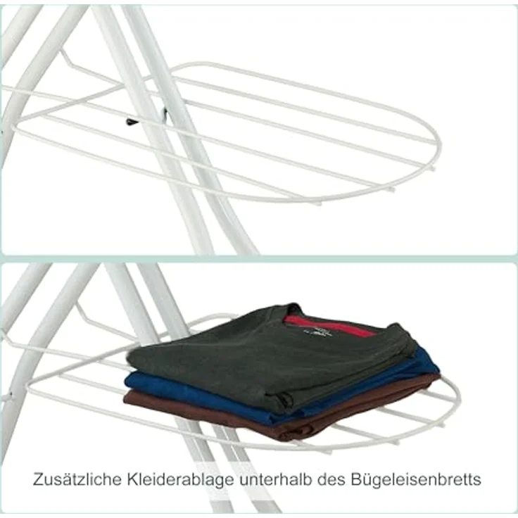 Relaxdays Bügelbrett für Dampfbügeleisen, höhenverstellbar und klappbar, 120 x 38 cm, Kleiderablage, blau – Bild 7