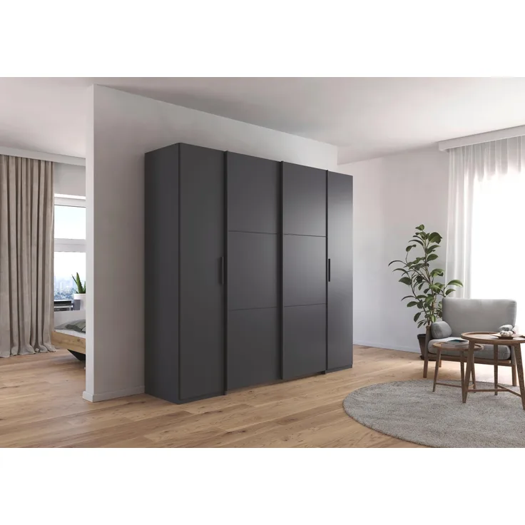 rauch Kleiderschrank, Dreh- und Schwebetürenschrank KRONACH, 4-türig, Grau metallic, 225 x 210 x 59 cm
