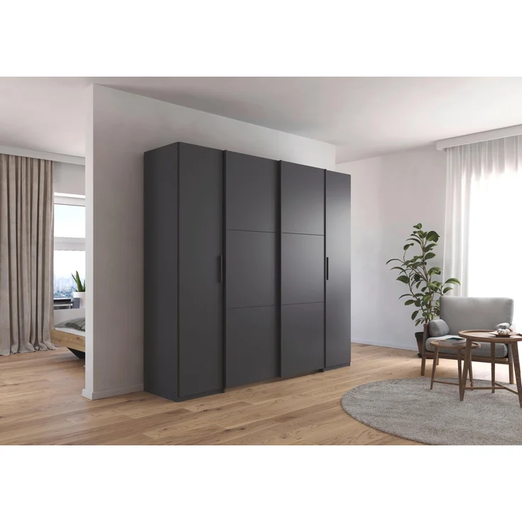 rauch Kleiderschrank, Dreh- und Schwebetürenschrank KRONACH, 4-türig, Grau metallic, 225 x 210 x 59 cm – Bild 1