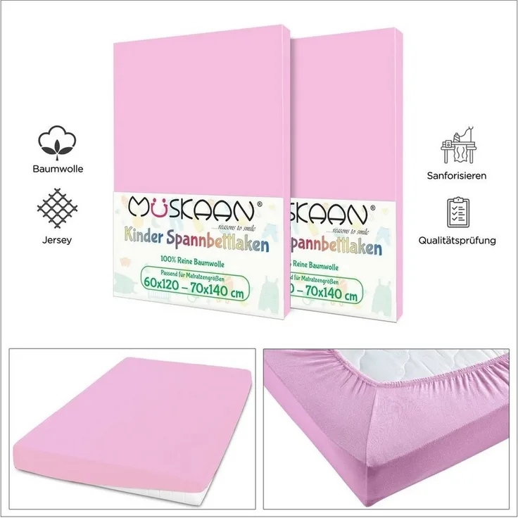TRENDBUY24 Spannbettlaken Kinder Spannbettlaken 60x120 - 70x140 cm, Baumwolle, Gummizug: ja, (1 Stück), JERSEY