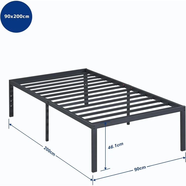 Olee sleep 45cm Stabiler Stahlbett / Stahl-Lattenrost / Anti-Rutsch-Unterstützung / Matratzenunterbau / Metallbett / Bettrahmen / Bett / 90x200 cm / Twin / Schwarz / Metall – Bild 3