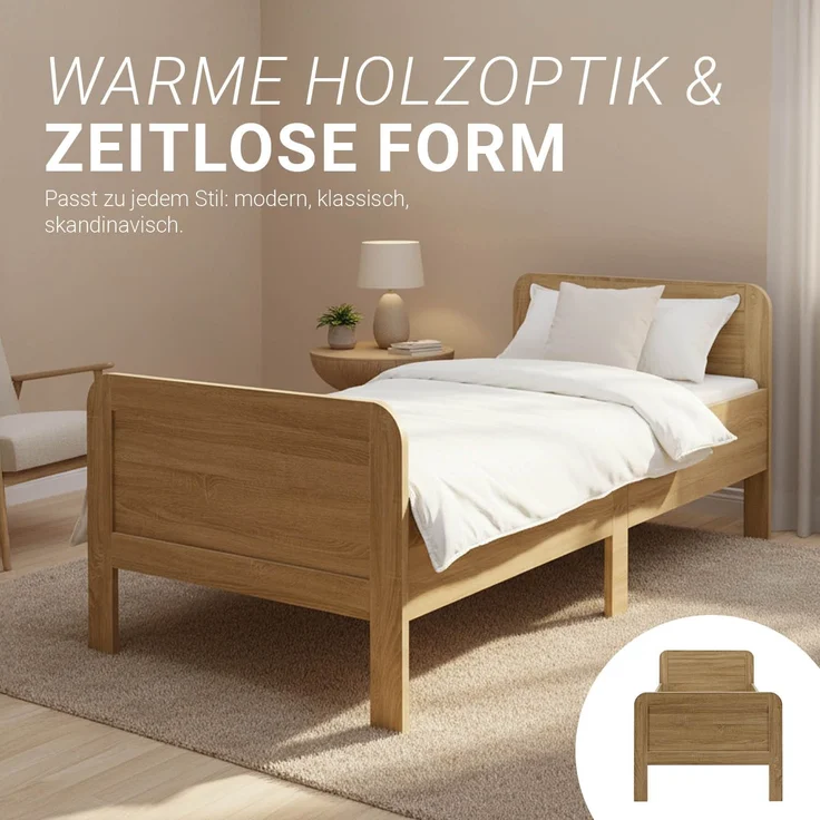 Komfortbett 90x200 Seniorenbett Höhenverstellbar Holzbett Eiche Einzelbett Hohes Bett Bettgestell – Bild 6
