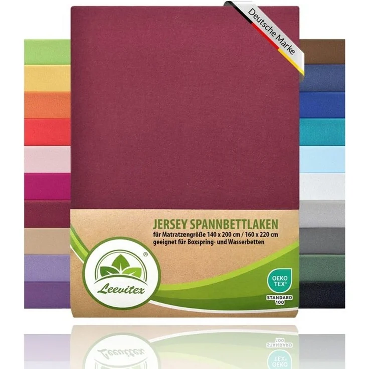 leevitex® Spannbettlaken, Premium 170g/m², Gummizug: rundum, schwer und dick, 100% Jersey-Baumwolle, Bordeaux / Weinrot, 140 x 200 - 160 x 220 cm – Bild 4