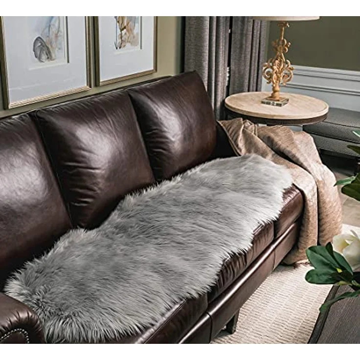 HLZDH Faux Lammfell Schaffell Teppich Kunstfell Dekofell in Super weich Lammfellimitat Teppich Longhair Fell Optik Nachahmung Wolle Bettvorleger Sofa Matte(60x160 cm, Grau) – Bild 6