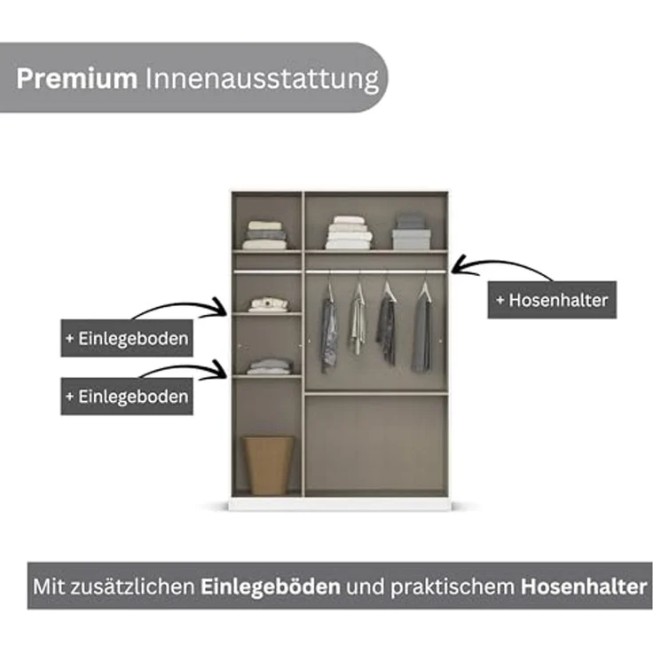 rauch Drehtürenschrank Kleiderschrank Schrank Garderobe COSTA in den Breiten 91/136/181 cm (in 3 Ausstattungen BASIC/CLASSIC/PREMIUM) viel Platz, grifflose Front und Push-to-Open Funktion MADE IN GERMANY – Bild 6